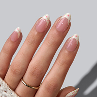 BTArtbox doux Gel XCOAT 3D Floral presse sur les ongles en gros court amande fait à la main bleu français pointe faux ongles