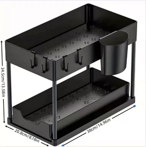Sink Organizers and Storage, 2 Pack Pull Out Kitchen Bathroom Cabinet Organize,<strong>Under</strong> Counter Storage Organizer with Hooks - Product Image 2