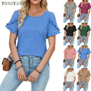 TONGYANG Top Estivo da Donna, Camicetta Casual con <span class=keywords><strong>Collo</strong></span> Tondo e Maniche Corte, <span class=keywords><strong>Camicia</strong></span> Larga con <span class=keywords><strong>Volant</strong></span>, Elegante Top Tinta Unita - Product Image 1