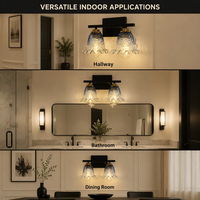 Lampu Cermin LED dengan Kap Lampu Kaca Bunga Biru Gradasi Elegan Nordik Modern, Dilengkapi Dudukan Dinding untuk Kamar Mandi dan Toilet Hotel
