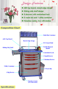दराज के साथ शीर्ष बिक्री अस्पताल abs ट्राली के मेडिकल इमरजेंसी ट्रॉली - Product Image 6