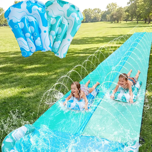 Toboggan aquatique double piste turquoise avec arroseur et 2 planches de surf pour enfants – Course en plein air dans le jardin - Product Image 1