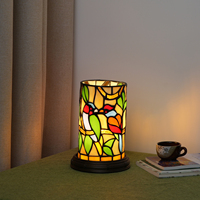 Lampe de table en verre teinté style Tiffany avec oiseaux, décoration pour salon, chambre à coucher, chevet, petite veilleuse, lampe de bureau LED E12 mignonne pour enfants