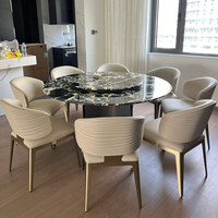 Ensemble de table et chaises de salle à manger rondes en marbre noir et métal, style moderne et luxueux, robuste, directement de l'usine, pour la maison ou l'hôtel