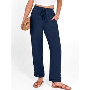 Anrabess <b>Womens</b> Casual <b>Cropped</b> Pants Drawstring <b>Elastic</b> <b>Waist</b> Straight Ankle Length With Pockets Breathable Summer <b>Trousers</b> - Product Image 2