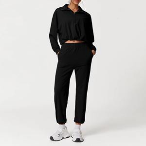 Ensemble sweat-shirt à capuche avec logo personnalisé pour femmes vêtements de yoga courts pour l'entraînement de course respirant taille élastique Yoga grande taille - Product Image 4