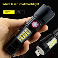 Mini lampe torche laser blanche rechargeable par USB, zoom télescopique, clip stylo, lumière latérale LED rouge bleue chaude, alliage d'aluminium