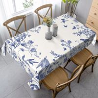 Nappe rectangulaire ou ronde en tissu imprimé floral bleu marine, style européen, pour mariages, fêtes et événements, imperméable et durable