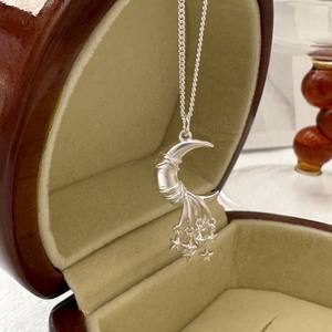 S925 argent Sterling Style coréen étoile lune flux clavicule chaîne Simple collier avec conception de niche en gros pendentifs fins breloques - Product Image 2