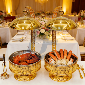 ชุดอุ่นอาหารสแตนเลส 201 สีทองหรูหรา ความจุ 8 ลิตร ฝาปิดแบบแขวนทันสมัย สำหรับจัดเลี้ยงบุฟเฟ่ต์ ใช้เชื้อเพลิงแอลกอฮอล์ - Product Image 2