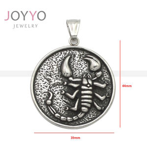 Collier Vintage Rond Gravé 12 Signes du Zodiaque <span class=keywords><strong>Scorpion</strong></span> pour Homme - Product Image 3