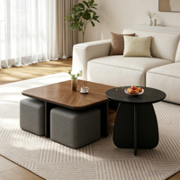 Table basse en bois moderne minimaliste italienne, meubles de salon, combinaison haute-basse avec tiroir, écologique, durable, portable
