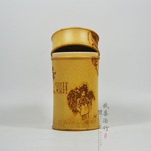 <b>Bamboo</b> Tea Canister With Carved Peking Opera Design <b>Bamboo</b> Lid Chongqing Craft Gift Storage <b>Container</b> - Product Image 2