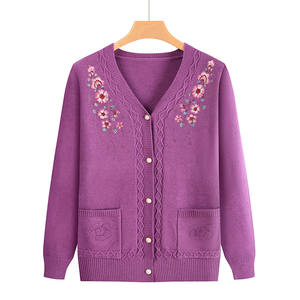 Cárdigan Casual con Cuello en V para <span class=keywords><strong>Mujer</strong></span>, con Bordado y Cuentas Termoadhesivas, Prenda de Punto Exterior con Bolsillos y Botones, Suéteres Cálidos - Product Image 5