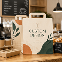 Sac en papier kraft brun à poignée plate avec logo personnalisé, sac de shopping avec poignée renforcée pour la livraison de nourriture et les magasins de détail, MOQ 30000