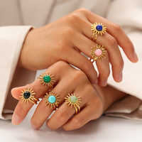 DS Fashion - Bagues ouvertes plaquées or 18 carats en acier inoxydable avec pierres naturelles colorées turquoise pour fille