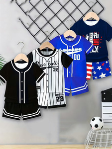 เสื้อเบสบอลเด็กแบบคอวีลายทางผ้าตาข่ายสำหรับสกรีนลายตามสั่ง - Product Image 2
