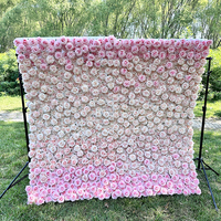 Décoration de route de mariage, mur de fleurs en soie, mur de fleurs roses, fond de mariage, haute qualité