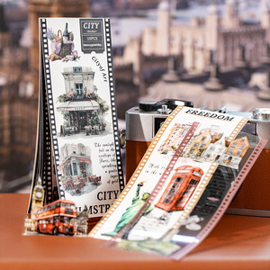 10 feuilles par paquet, livre d'autocollants bimatières sur le thème du voyage, série City Film - Product Image 2