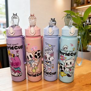 Cartoon 2026 <strong>Football</strong> 750ml Plastic <strong>Water</strong> <strong>Bottle</strong> with Strap Kids' Back to School <strong>Water</strong> Cup with Straw - Product Image 2