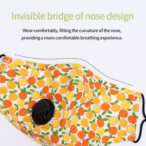 High Quality Breathable Pure Cotton Wholesale washable 100% Cotton Mask orange Reusable <strong>Nose</strong> Clip Filter Pocket OEM/ODM - Product Image 4