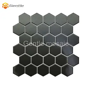 6mm black hexagon shape 51*59mm chipsize matt surface ceramic mosaic tile for kitchen backsplash