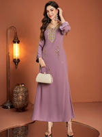 Nouveau lourd femmes Abaya arabe Robe cousue à la main strass Robe pour été automne fait Polyester pour moyen-orient étranger