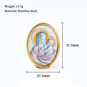 GIVELUCK Özel Paslanmaz Çelik Hristiyan Standlı Meryem Ana ve Çocuk İsa Altın Kenarlı Oval Art Deco Tasarım Ev <span class=keywords><strong>Altar</strong></span>ı Doğum Günü Hediyesi - Product Image 2