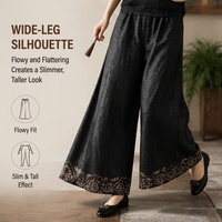 Pantalon large en soie de mûrier 100% pour femme, style Xiangyunsha, broderie chinoise, taille semi-élastique, style national