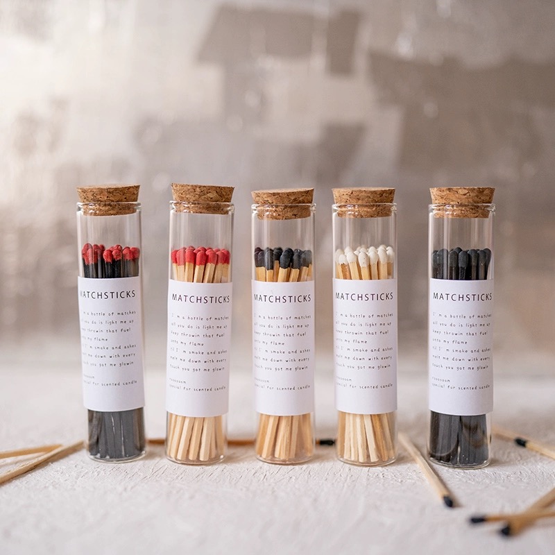 3inch Wooden Matchsticks In Bottle Candle Custom Label Aromatherapy New Custom Colorful Match Sticks In Glass Jar Bottle Matche