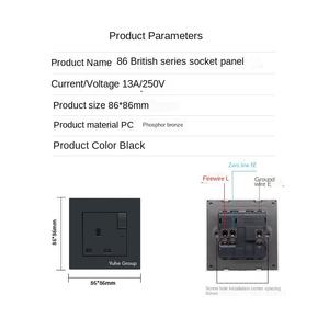Prise murale britannique 3 trous 250V 13A avec 1 interrupteur mural et 1 prise - Product Image 4