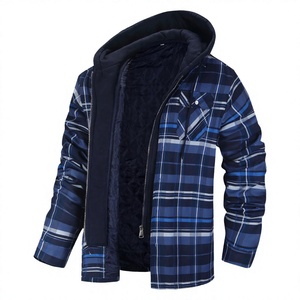 Men's Winter Hooded Plaid Zipper <b>Jacket</b> Casual <b>Thick</b> Quilted <b>Fleece</b> Lining Windproof Outerwear - Product Image 1