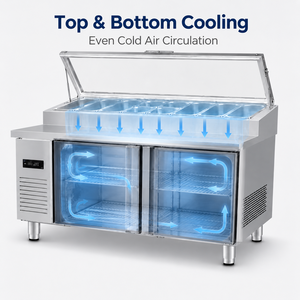 <span class=keywords><strong>Tavolo</strong></span> Refrigerato Commerciale per Preparazione Insalate e Sandwich, Banco Frigorifero <span class=keywords><strong>in</strong></span> Acciaio Inox per Pizza con Vetrina Protettiva - Product Image 2