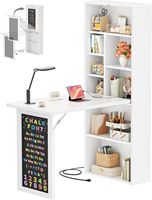 Bureau pliant convertible avec prises intégrées, idéal pour petits espaces, bureau à domicile, salle d'artisanat, poste de travail multifonctionnel avec tableau noir escamotable