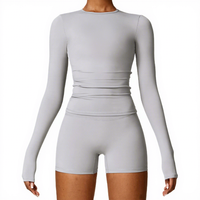 Pakaian Yoga 2-Piece Wanita Model Slim Fit Lengan Panjang Bahan Halus Lembut Bernapas untuk Olahraga, Cocok untuk Aktivitas Luar Ruangan