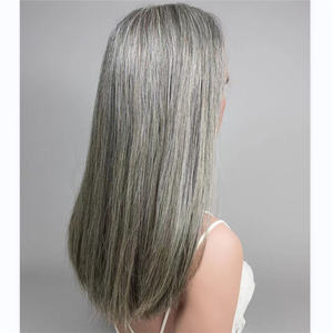 Sel et poivre personnalisé perruque de cheveux humains sans colle perruques avant de lacet double dessiné pré plumé en gros perruque frontale pour les femmes âgées - Product Image 2