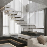 Escalier intérieur double à marches superposées en verre, design marbre de luxe léger, populaire sur internet, pour maison individuelle, duplex en verre