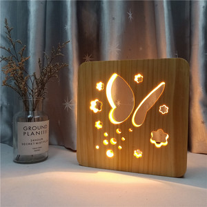 Custom Warm Light Solid Wooden Hollow Carved <strong>butterfly</strong> Shaped Led 3d <strong>Night</strong> Light Bedroom Decoration for Christmas Holiday Toys - Product Image 1