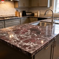 Slab Marmer Merah Rosso Levanto Gaya Modern, Finishing Kulit, Tebal 18mm, Tahan Lama, Anti Air, untuk Apartemen, Kamar Mandi, Ruang Tamu