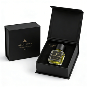 Boîte rigide de haute qualité pour parfum, avec couvercle magnétique, finition soft touch, estampage à chaud, impression personnalisée, fabrication sur mesure. - Product Image 1