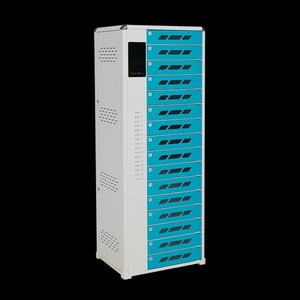 16 Bay Smart RFID Card Lock Mobile Laptop Charging Cart Lockable Steel <b>Tablet</b> Charging Station with Storage for School Education - Product Image 1