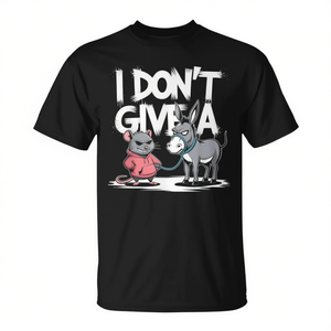 T-shirt unisexe noir pour adulte, col rond, manches courtes, imprimé sérigraphié, avec le motif 'I Don't Give A Rat's Donkey Mouse Meme' - Product Image 2