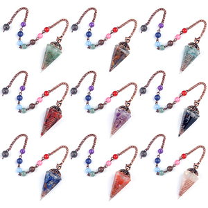 Chaîne en pierre de cristal multicolore et pendule spirituel en pierre de cuivre antique, utilisés pour la divination, la sorcellerie et l'hypnose - Product Image 6