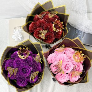 Bouquet <span class=keywords><strong>de</strong></span> roses scintillantes pour la veille du Nouvel <span class=keywords><strong>An</strong></span>, couronne <span class=keywords><strong>de</strong></span> papillons, savon, cadeau <span class=keywords><strong>de</strong></span> la Saint-Valentin, fleur artificielle <span class=keywords><strong>de</strong></span> Noë<span class=keywords><strong>l</strong></span> - Product Image 2