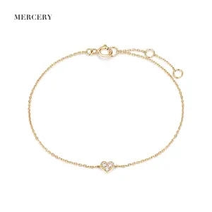 Mercery gelang tangan pasangan wanita, perhiasan gelang hati berlian emas padat 14k warna emas hati untuk wanita