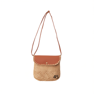 Sac bandoulière Angelina en faux raphia avec rabat 25x25x6cm, sac à main pour femme, style décontracté printemps-été - Product Image 1