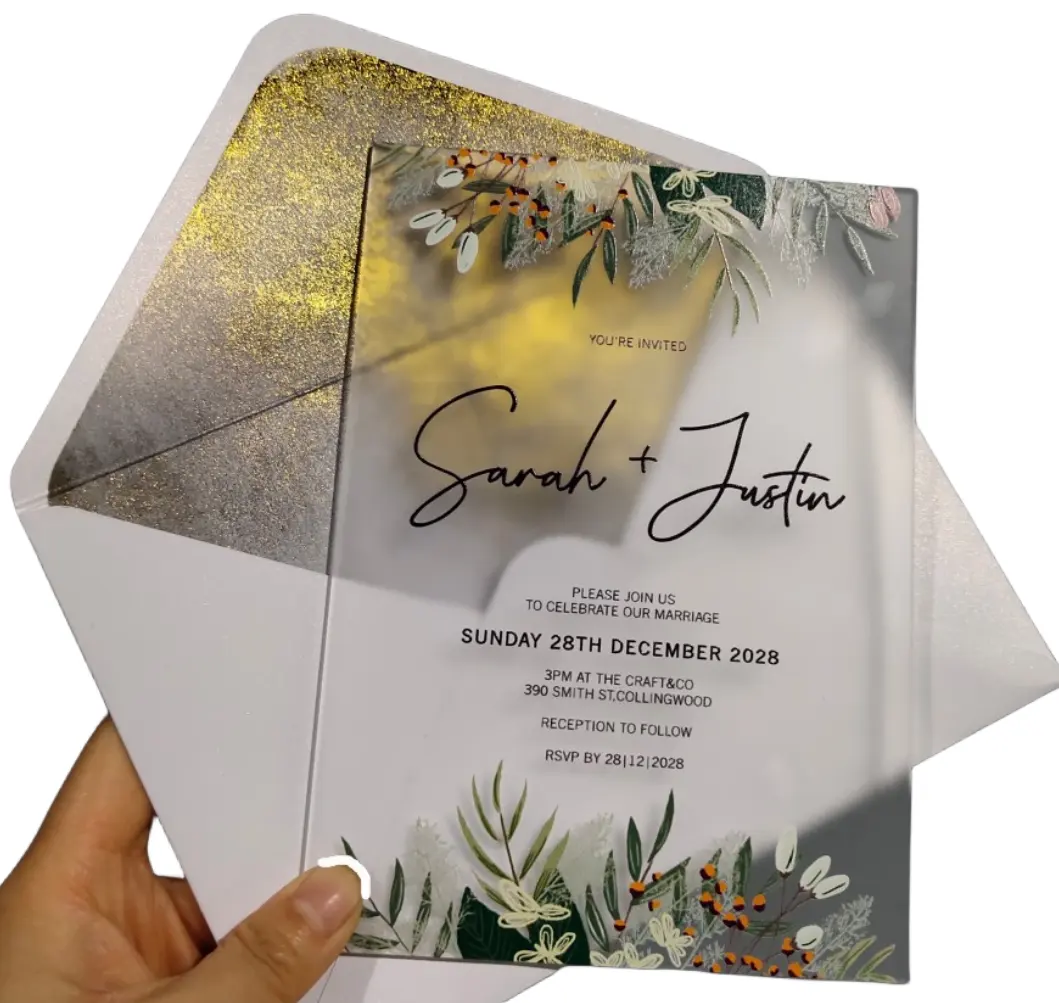 Novo estilo Ecofriendly casamento convites definir luxo acrílico casamento convite cartão