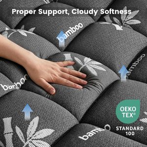 Surmatelas ultra doux pour hôtel, certifié OEKO-TEX, matelassé, respirant, rafraîchissant, avec jupe élastique, taille personnalisée, noir - Product Image 2