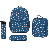 Sac d'école ergonomique 4 pièces avec imprimé marguerite, sac à dos, sac repas, trousse à crayons et gourde