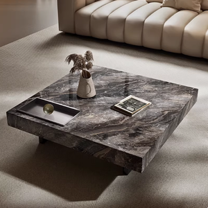 Leicht Luxuriöser Hochwertiger Minimalistischer Wohnzimmertisch Quadratische Form Marmor-Couchtisch BTCT008 Geeignet für Wohnzimmer oder Apartment - Product Image 4